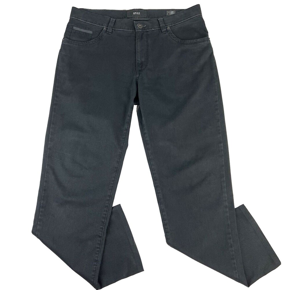 Brax Feel Good Mens Cadiz Pure Straight Leg Black Gray Mini Argyle Pants 34x30